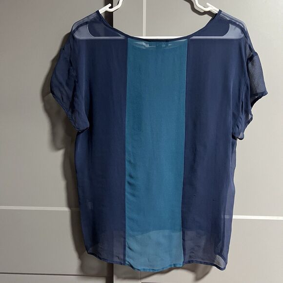 Bebe Women Sheer Short Sleeve T-Shirt Chest Pocket Color Block Blue Small - Picture 2 of 3